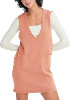 Womens Sweater Vest Dress V Neck Sleeveless Knit Pullover Pinafore Mini Dress with Pockets