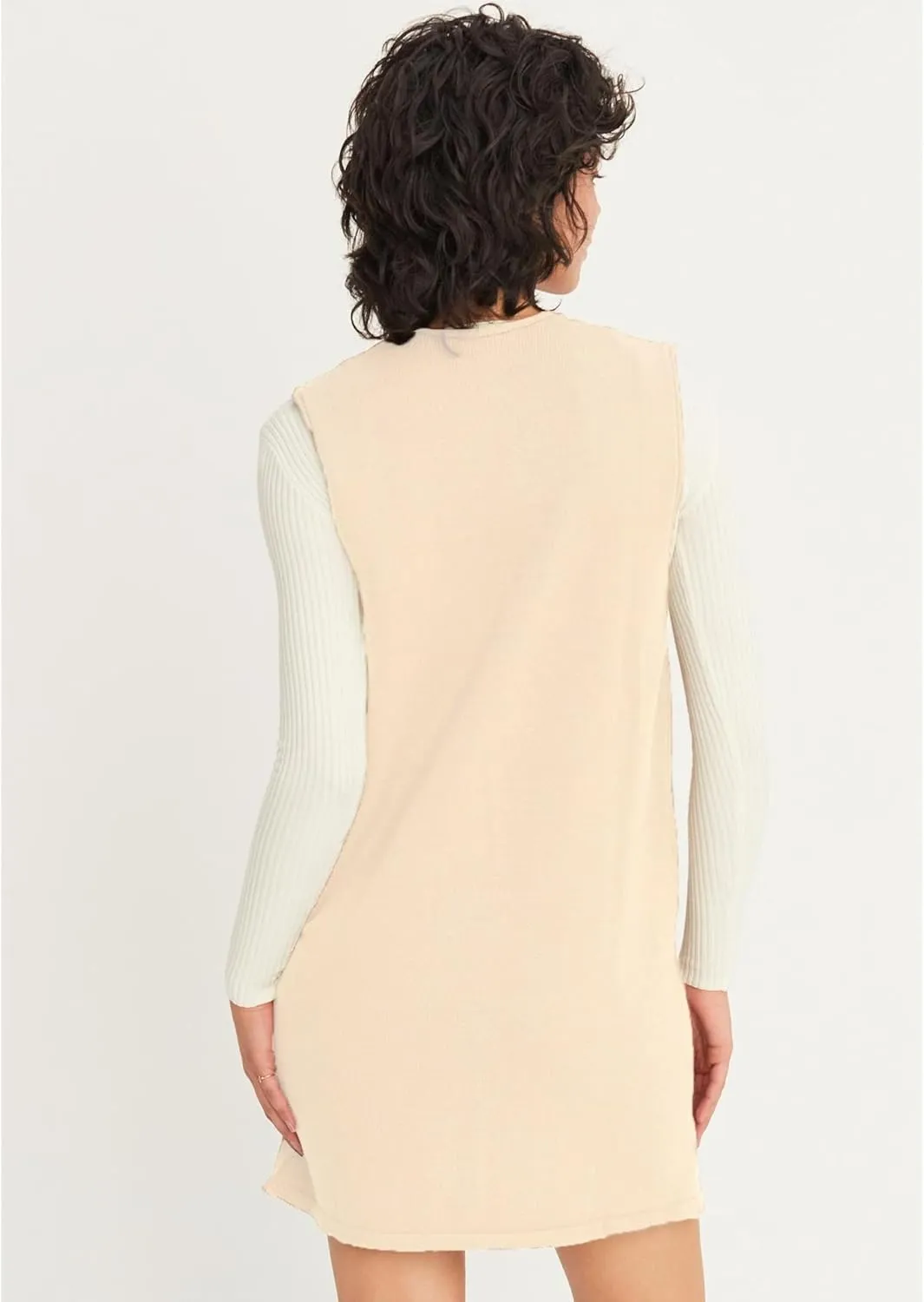 Womens Sweater Vest Dress V Neck Sleeveless Knit Pullover Pinafore Mini Dress with Pockets